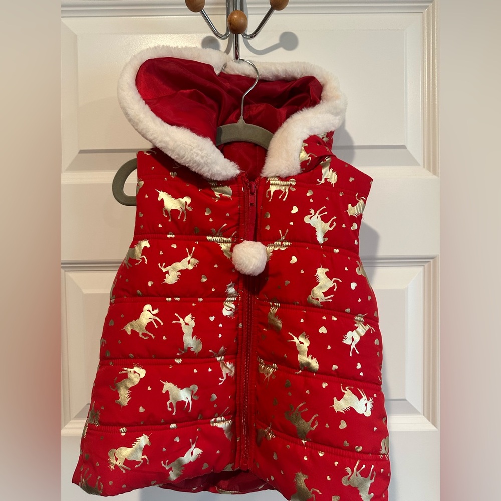 Isaac Mizrahi Girls Red Unicorn Puffer Vest - EUC